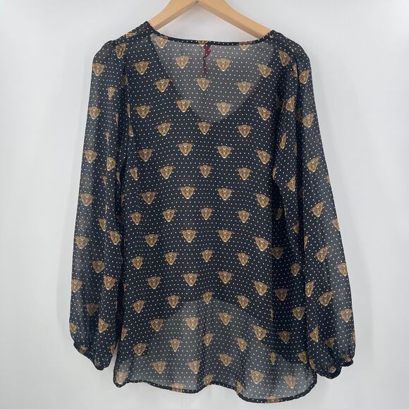 EIGHT SIXTY Blouse Size Large Leopard Face Polka Dot Sheer Contemporary Dots - Picture 2 of 10